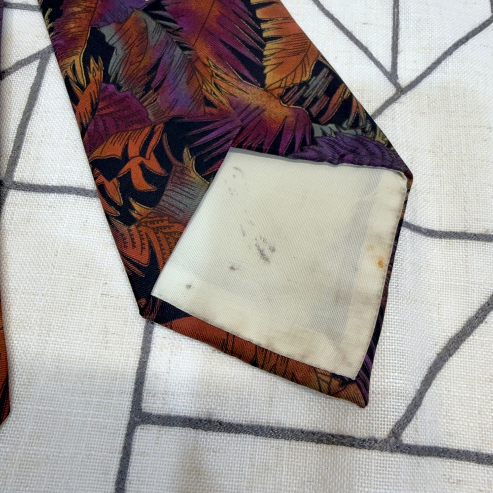 Royal Knight Necktie One Size Purple Orange Tropical Palm Leaf Silk Vintage - Picture 5 of 6
